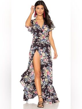Auguste The Label Navy Floral Maxi Dress with Pink & Yellow Blooms